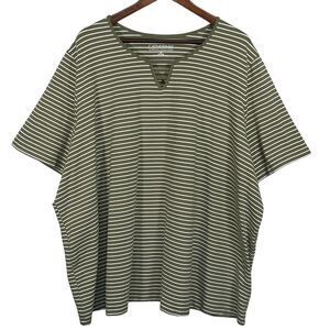 Catherines Top Women Size‎ 2X Green Stripe Stretch Short Sleeve Cotton